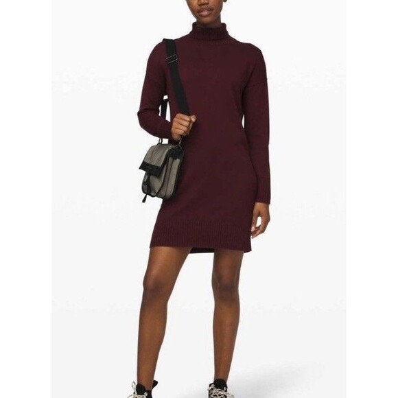 Lululemon Softer Still Cashmere Blend Turtleneck Sweater Dress Garnet Sz M Black - Picture 1 of 10